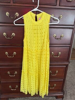 Lilly Pulitzer Yellow Eyelet Sleeveless Tiered Dress